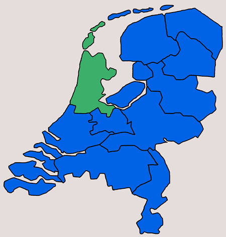 Kaart van Nederland provincie Noord-Holland